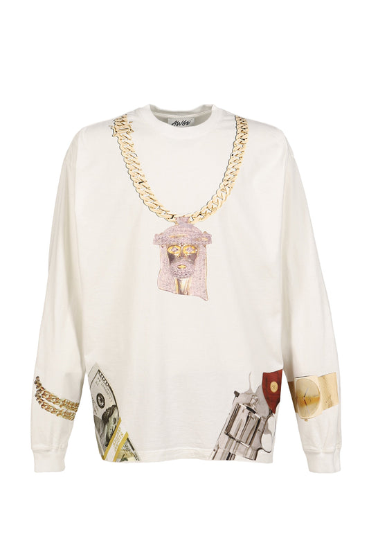 AWGE オーグ 【本物保証】 Tシャツ、ストリートスタイル、メンズ JESUS CHAIN WHITE LONG SLEEVE / WHT