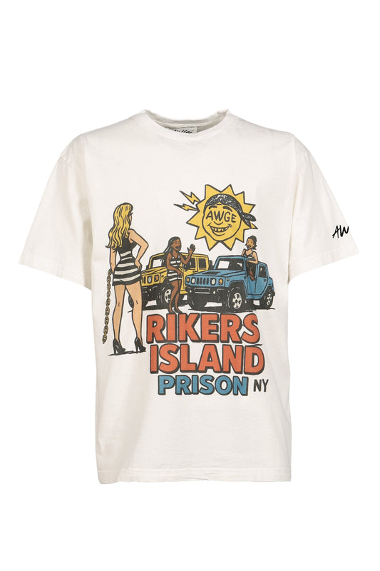 AWGE オーグ 【本物保証】 Tシャツ、ストリートスタイル、メンズ RIKERS ISLAND TEE / WHT