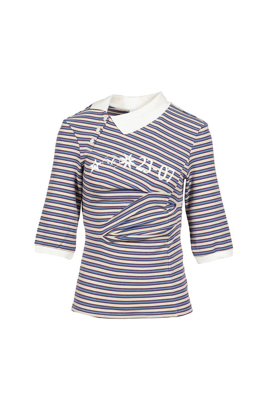 Anomalies Department 【本物保証】 Tシャツ ストリート系 レディース RETRO STRIPED ASYMMETRICAL POLO / PURPLE
