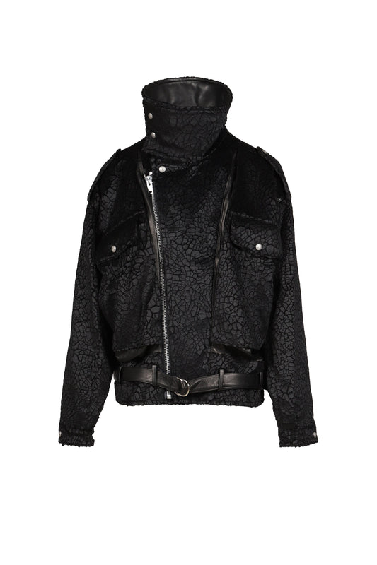R13【本物保証】 ジャケット ストリート系 レディース BOYFRIEND MOTO JACKET WITH FUNNEL NECK / BLK