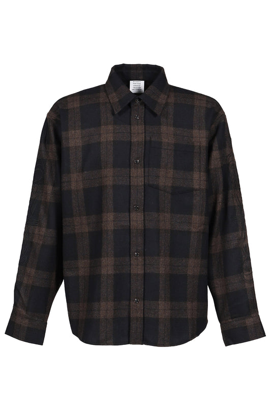 VETEMENTS ヴェトモン 【本物保証】 シャツ ストリート系 メンズ EMBROIDERED METAL LOGO FLANNEL SHIRT / BLK