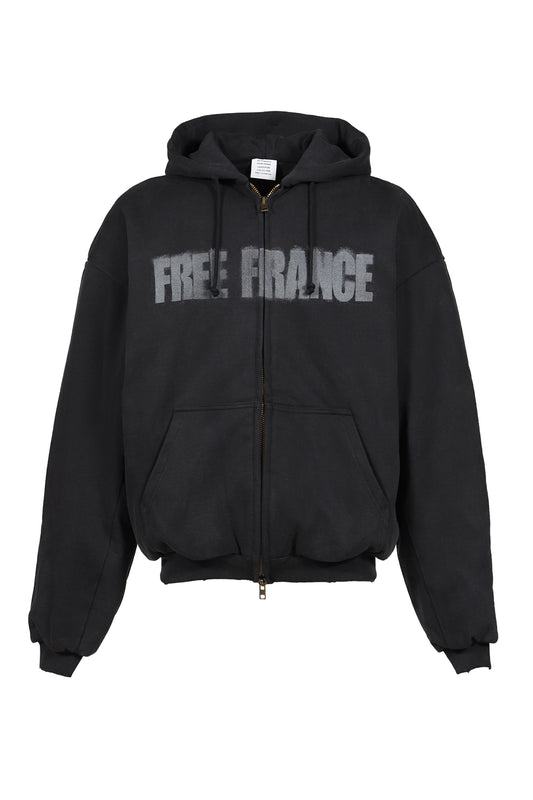 VETEMENTS ヴェトモン 【本物保証】 パーカー ストリート系 メンズ PUFFED ZIP-UP HOODIE FREE FRANCE / WASHED BLK