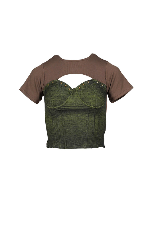 VIVAMUS 【本物保証】 Tシャツ ストリート系 レディース DENIM LACE COMBI T-SHIRT / GRN