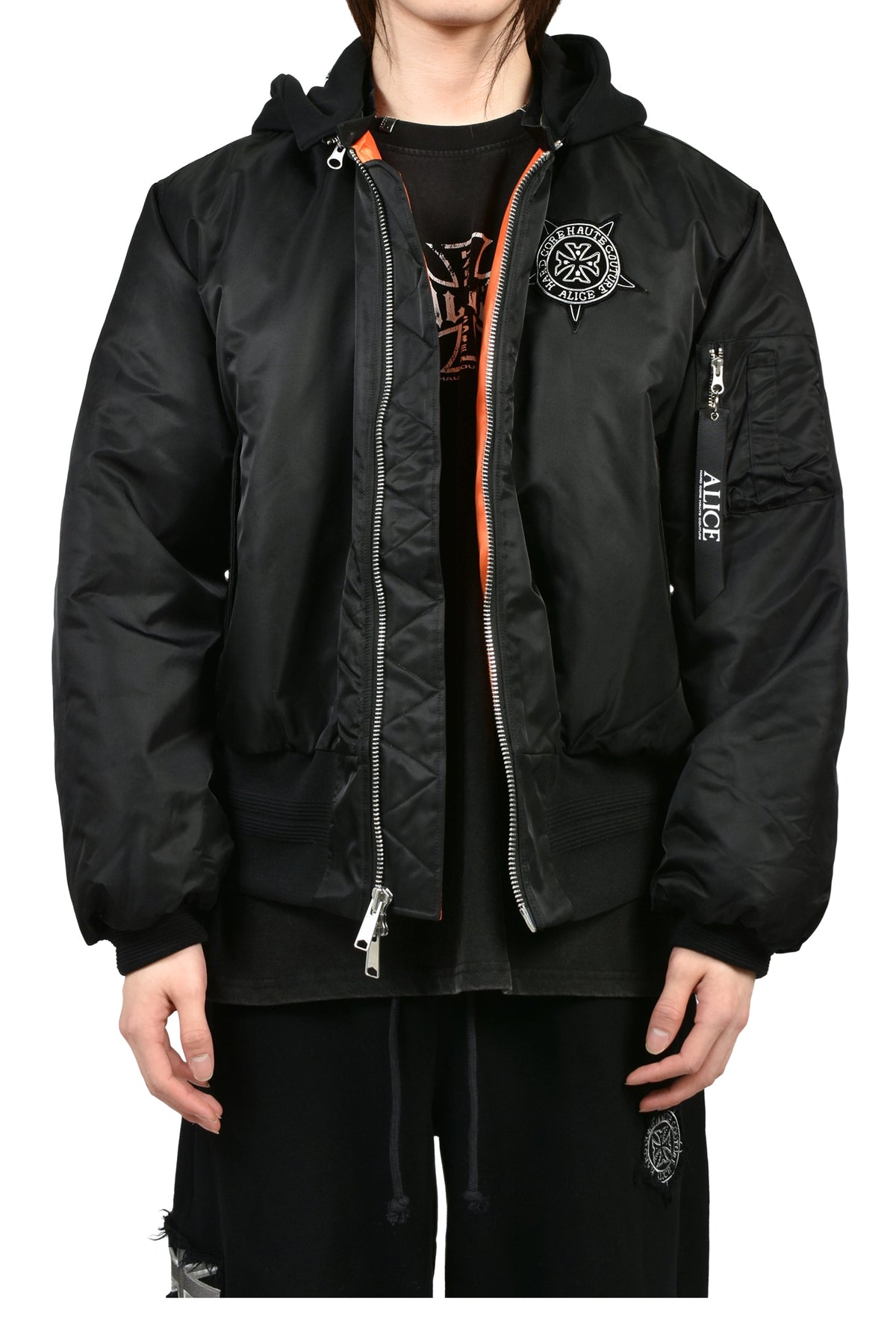 ALICE HOLLYWOOD アリス・ハリウッド【本物保証】アウター、に ストリート系 メンズ  HOODED MA-1 BOMBER JACKET / BLK
