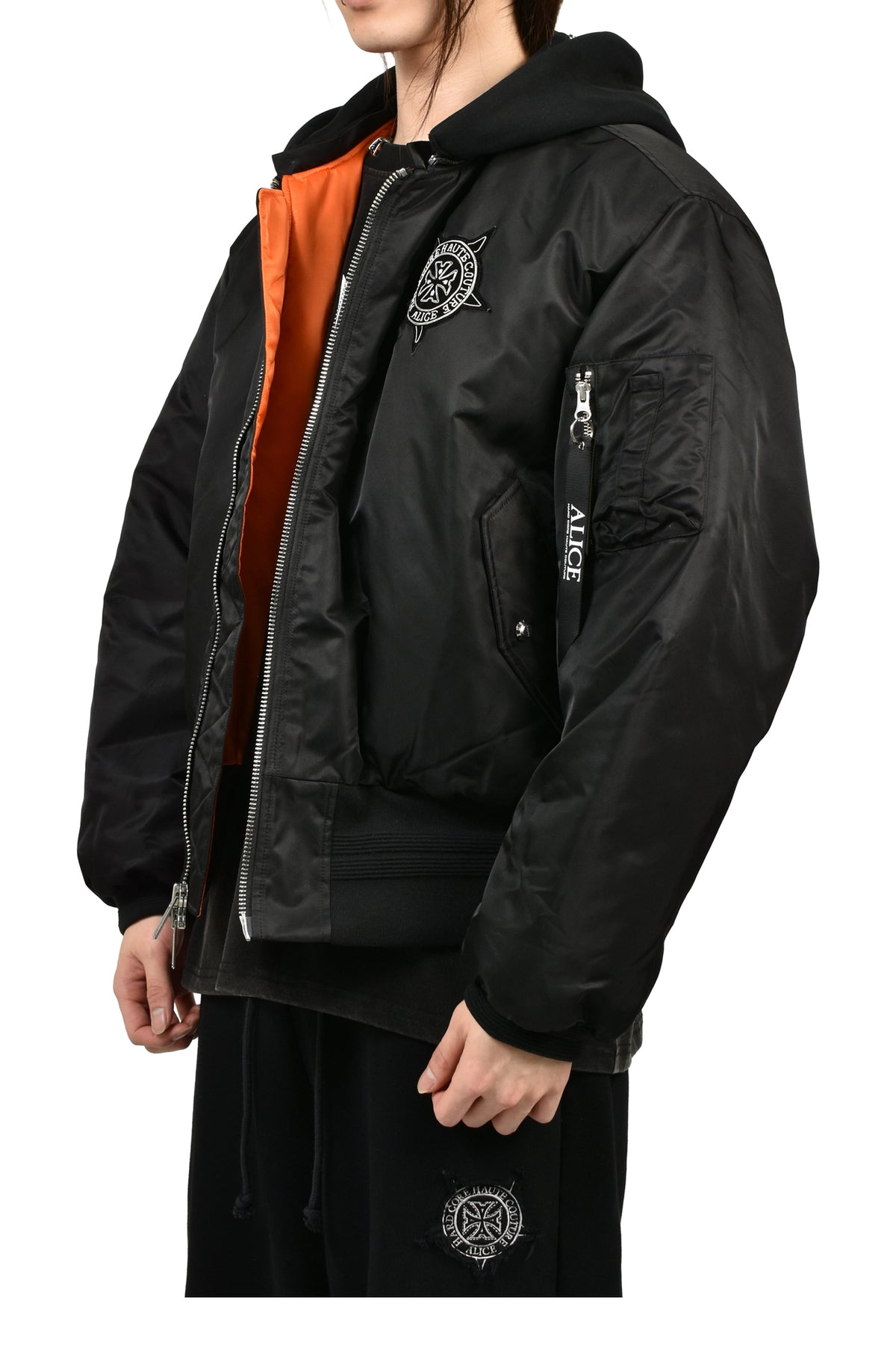 ALICE HOLLYWOOD アリス・ハリウッド【本物保証】アウター、に ストリート系 メンズ  HOODED MA-1 BOMBER JACKET / BLK