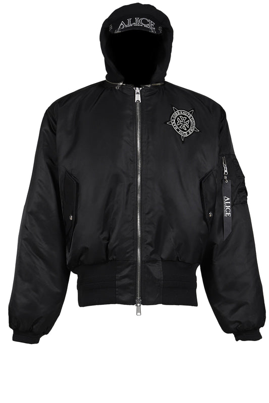 ALICE HOLLYWOOD アリス・ハリウッド【本物保証】アウター、に ストリート系 メンズ  HOODED MA-1 BOMBER JACKET / BLK