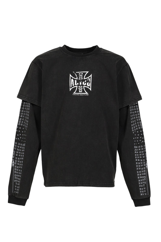 ALICE HOLLYWOOD アリス・ハリウッド 【本物保証】 Tシャツ ストリート系 メンズ MOTO COUTURE LAYERED LS T-SHIRT (EXCLUSIVE) / BLK