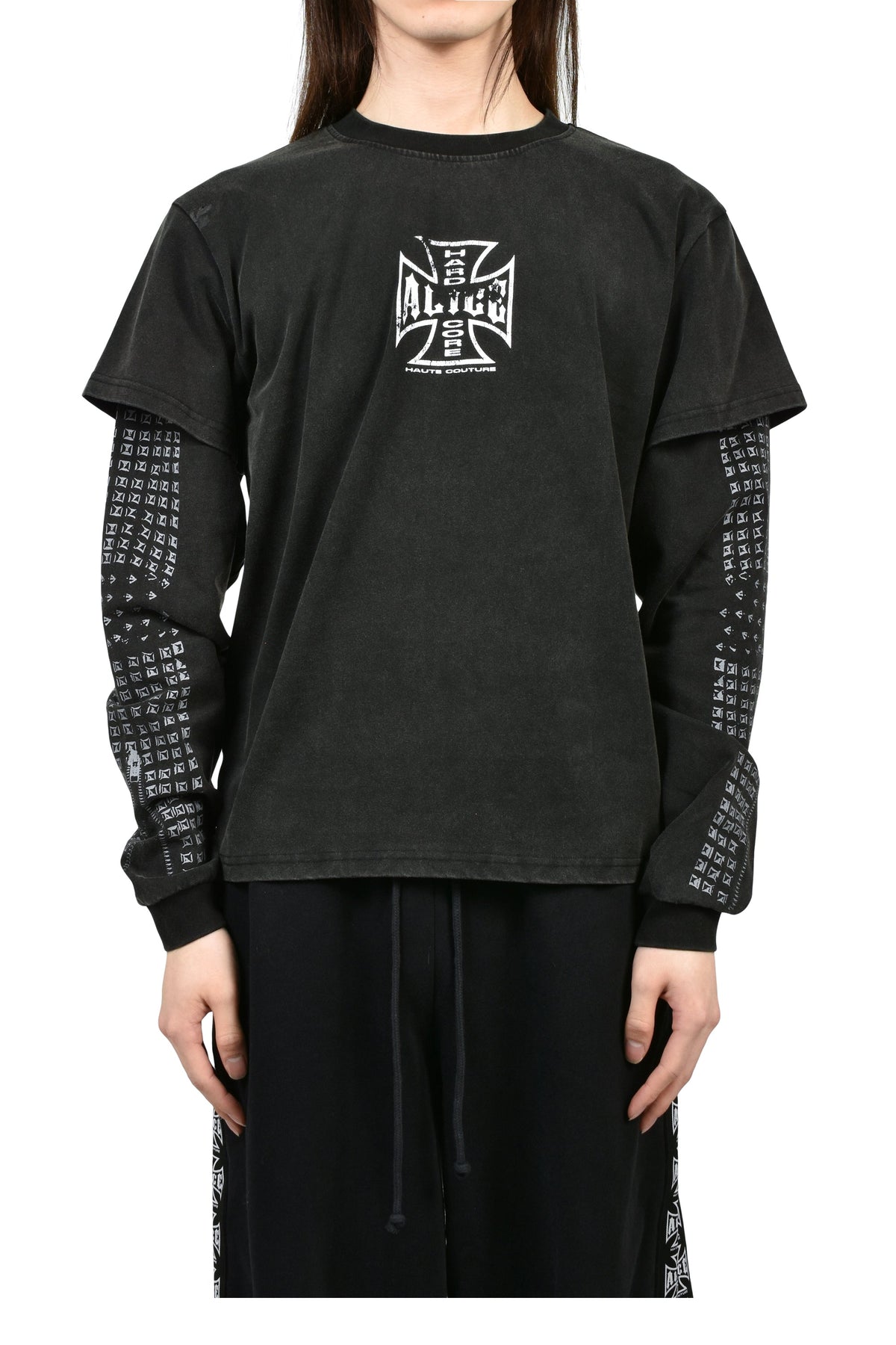 ALICE HOLLYWOOD アリス・ハリウッド 【本物保証】 Tシャツ ストリート系 メンズ MOTO COUTURE LAYERED LS T-SHIRT (EXCLUSIVE) / BLK