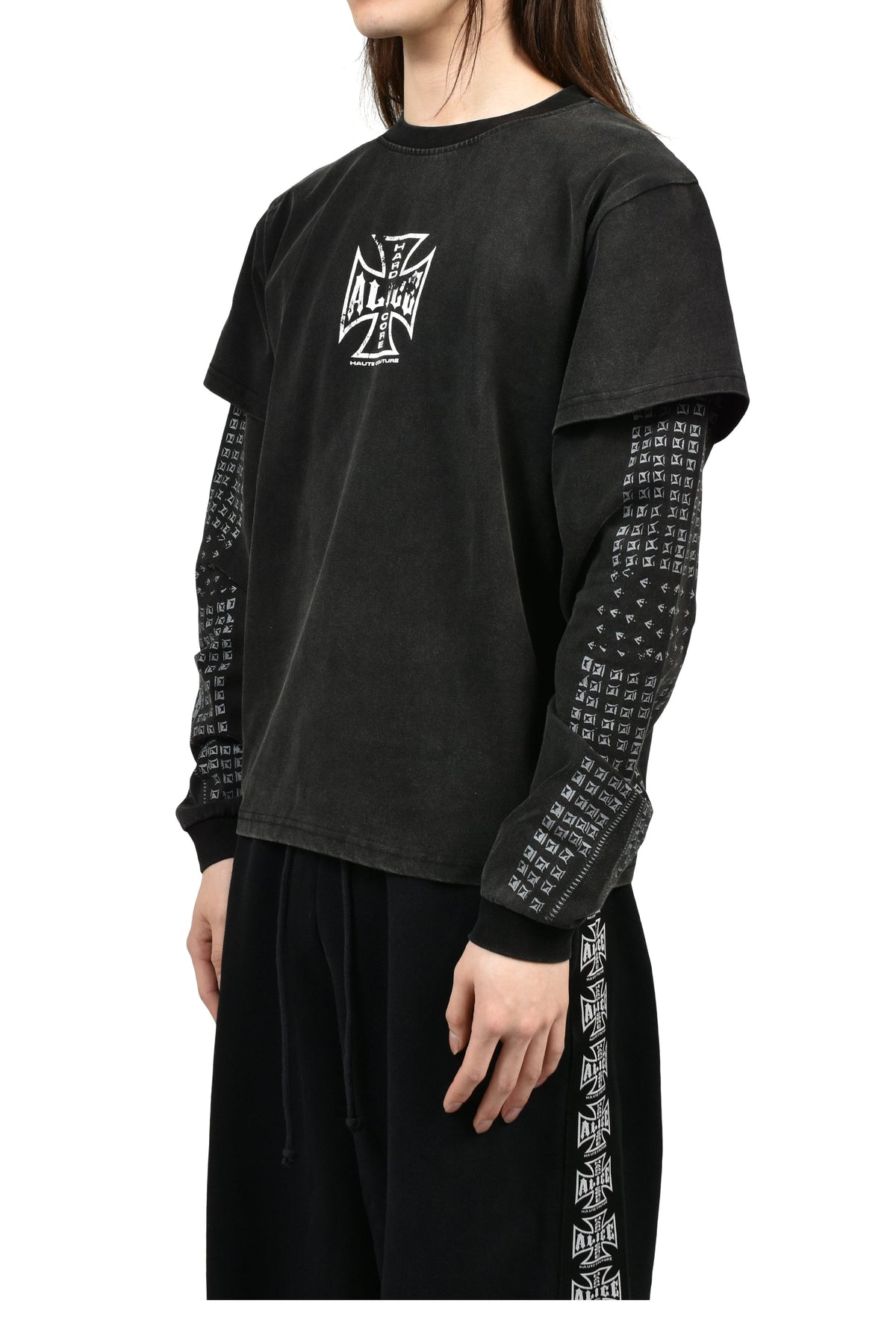 ALICE HOLLYWOOD アリス・ハリウッド 【本物保証】 Tシャツ ストリート系 メンズ MOTO COUTURE LAYERED LS T-SHIRT (EXCLUSIVE) / BLK