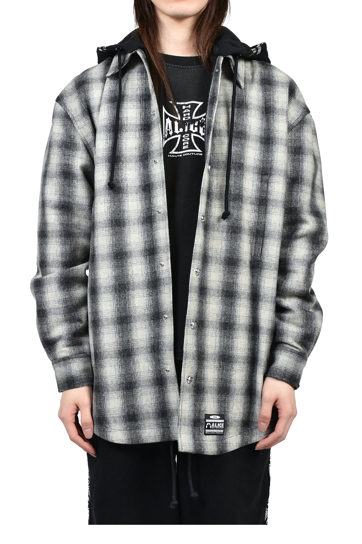 ALICE HOLLYWOOD アリス・ハリウッド【本物保証】 パーカー, ストリート系 メンズ OVERSIZE HOODED FLANNEL SHIRT / O.WHT
