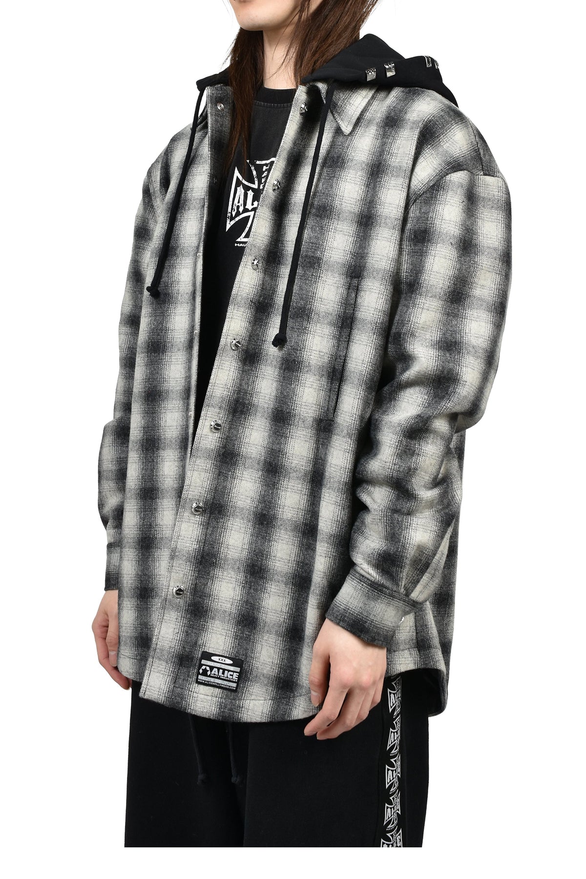 ALICE HOLLYWOOD アリス・ハリウッド【本物保証】 パーカー, ストリート系 メンズ OVERSIZE HOODED FLANNEL SHIRT / O.WHT