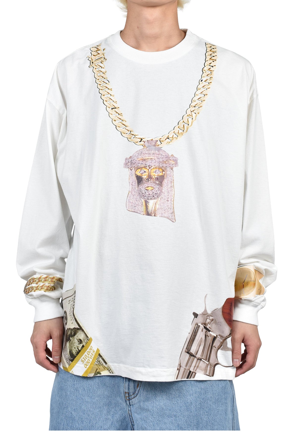 AWGE オーグ 【本物保証】 Tシャツ、ストリートスタイル、メンズ  JESUS CHAIN WHITE LONG SLEEVE / WHT