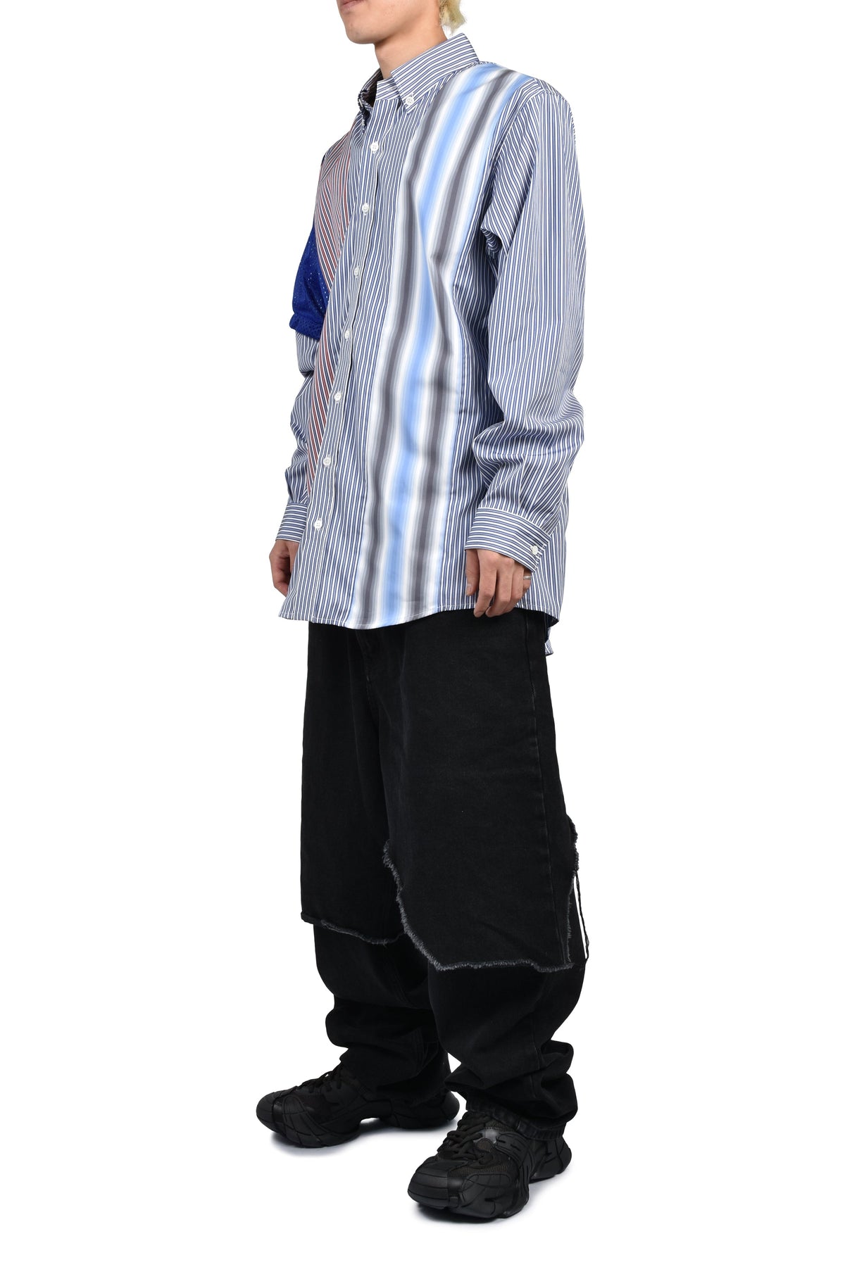 AWGE  オーグ 【本物保証】 シャツ、ストリートスタイル、メンズ MIX SHIRT // ALL UNIQUE! / WHT/BLU