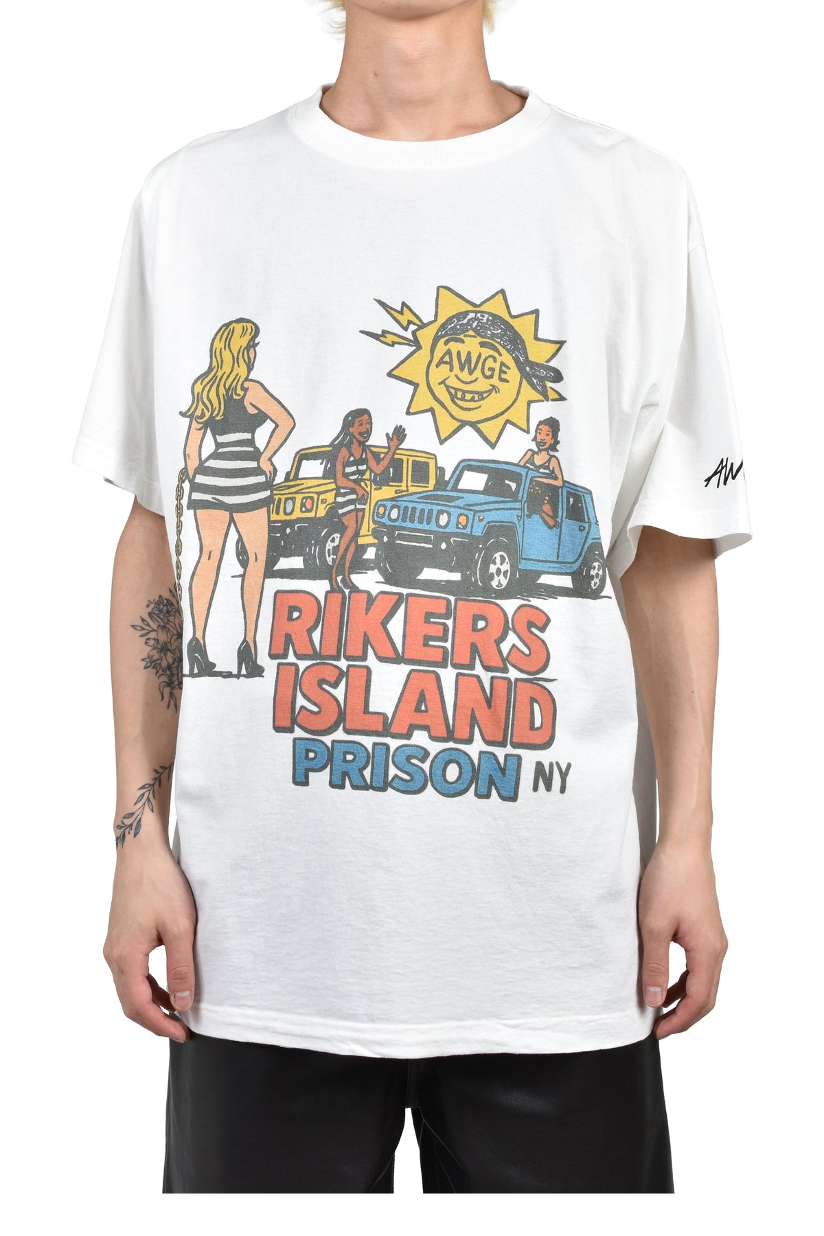 AWGE オーグ 【本物保証】 Tシャツ、ストリートスタイル、メンズ   RIKERS ISLAND TEE / WHT