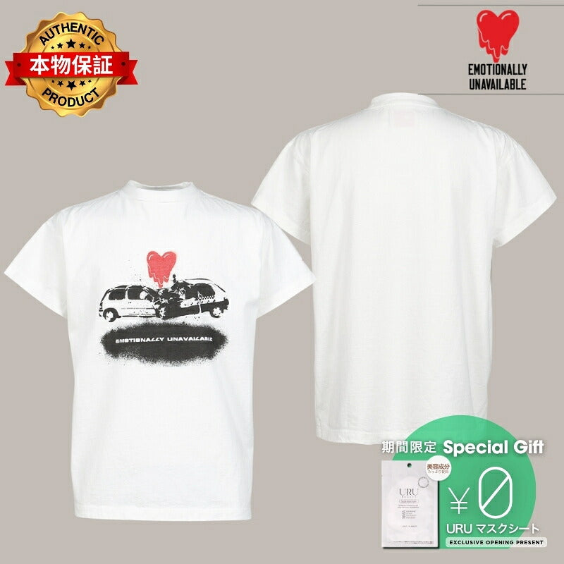 EMOTIONALLY UNAVAILABLE エモーショナリー・アンアベイラブル【本物保証】 Tシャツ、ストリートスタイル、メンズ   EU DK CAR S/S TEE / WHT