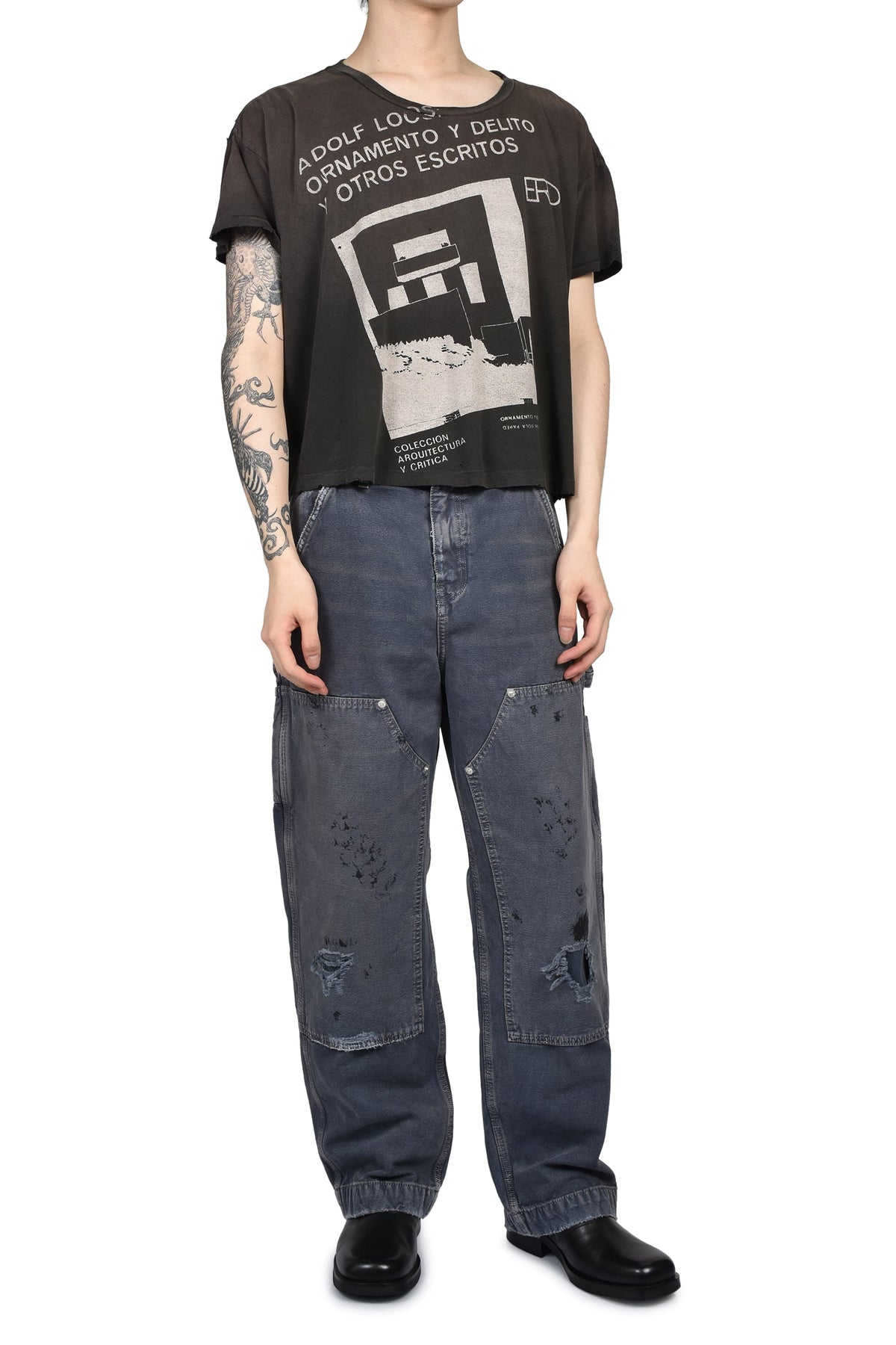ENFANTS RICHES DEPRIMES  アンファン リッシュ デプリメ【本物保証】 Tシャツ、ストリートスタイル、メンズ ADOLF LOOS T-SHIRT / WASHED BLK