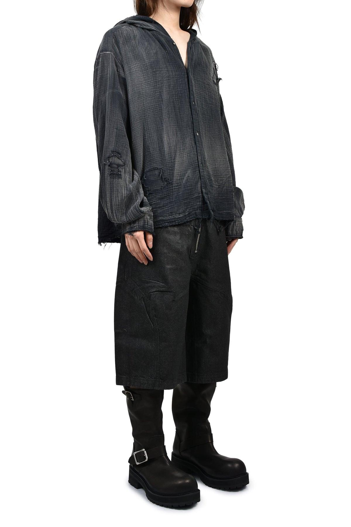 FILTH 汚物【本物保証】 ジャケット、ストリートスタイル、メンズ FRONT ZIP SHORTS / WAXED BLK