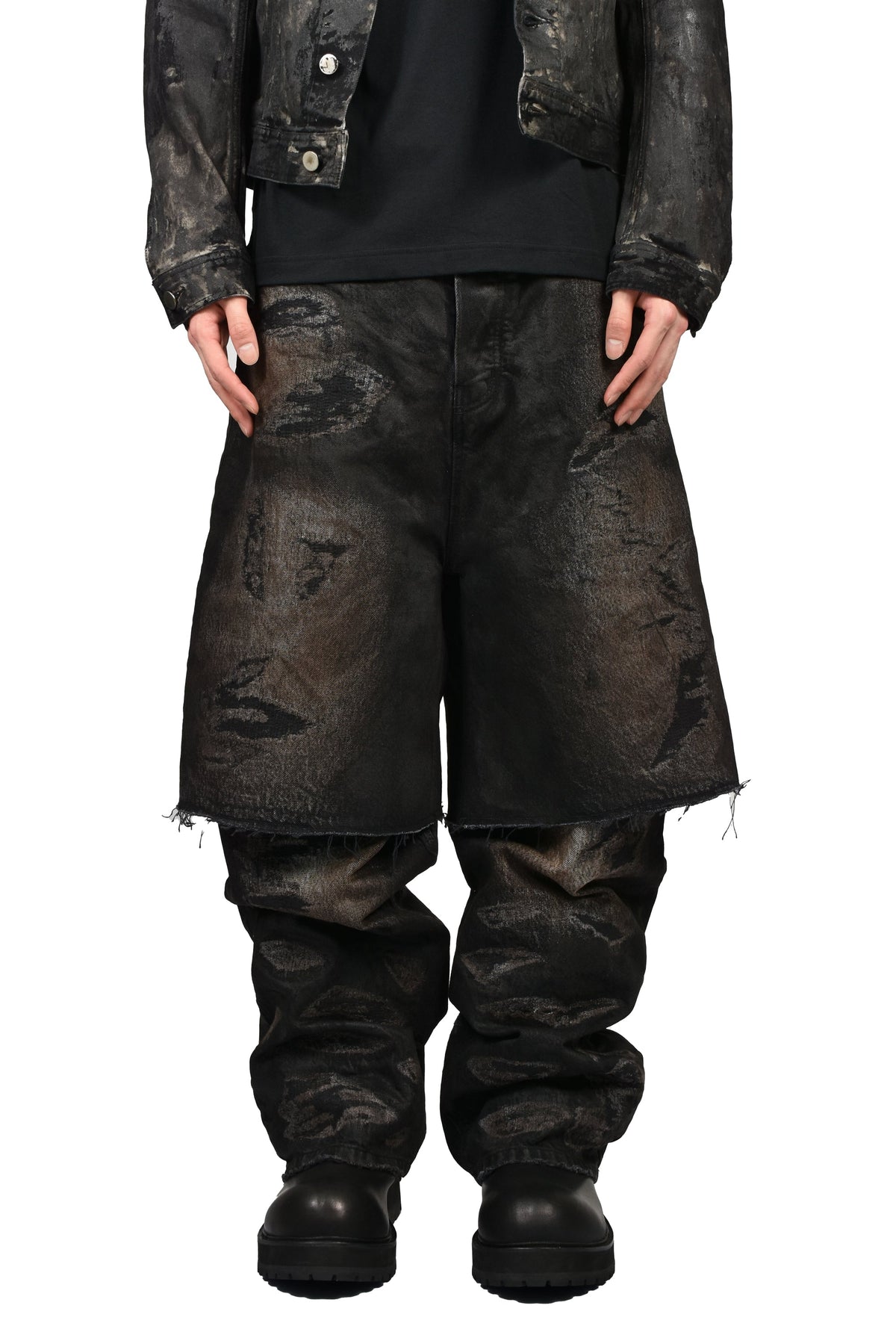 FILTH 汚物【本物保証】 ジャケット、ストリートスタイル、メンズ LAYERED BORO JEAN / BLK BRW