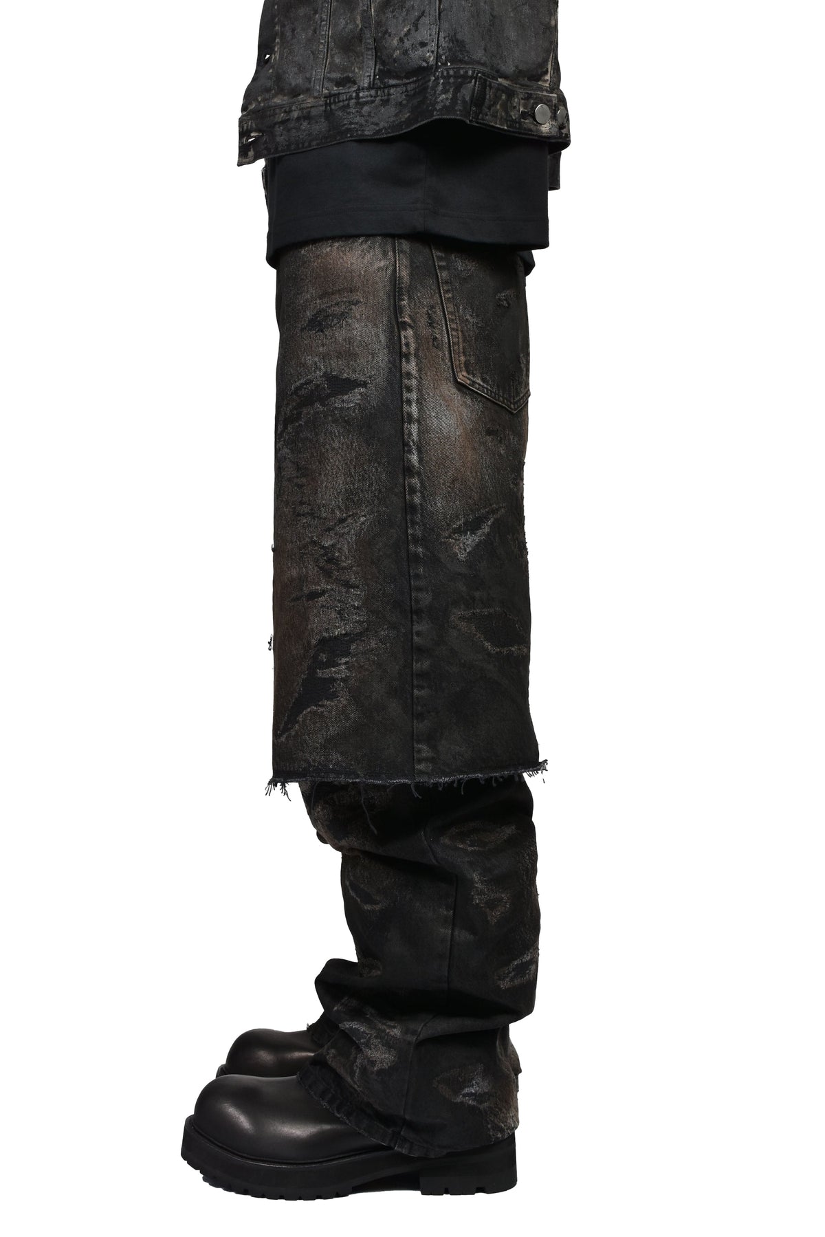 FILTH 汚物【本物保証】 ジャケット、ストリートスタイル、メンズ LAYERED BORO JEAN / BLK BRW