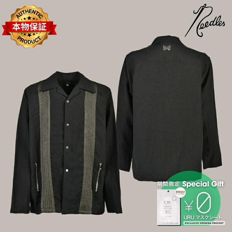 Needles ネペンテス 【本物保証】Tシャツ、ストリートスタイル、メンズ TRACK L/S OPEN COLLAR SHIRT - COTTON LINEN