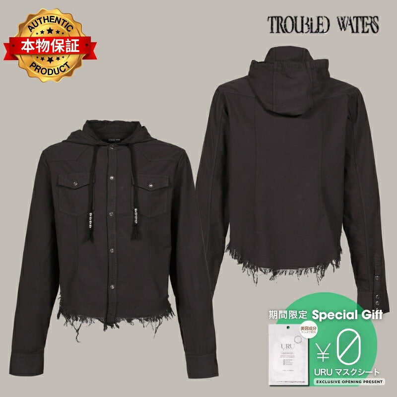 Troubled Waters トラブルド・ウォーターズ 【本物保証】ジャケット、ストリートスタイル、メンズ HOODED SHIRT / BLK