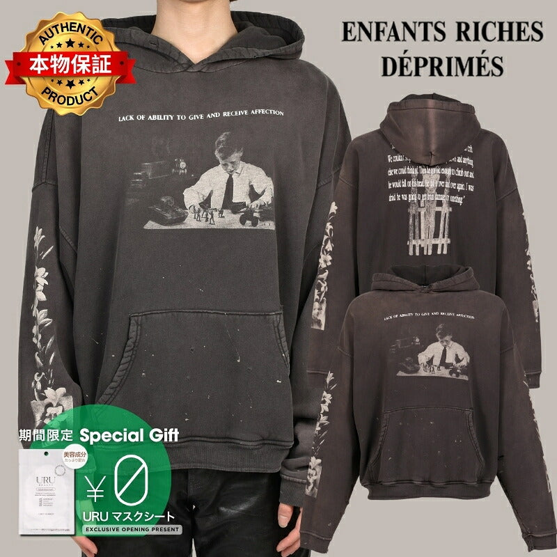 ENFANTS RICHES DEPRIMES アンファン リッシュ デプリメ【本物保証】 パーカー、ストリートスタイル、メンズ  HEAD AGAINST THE BARS HOODIE / WASHED BLK