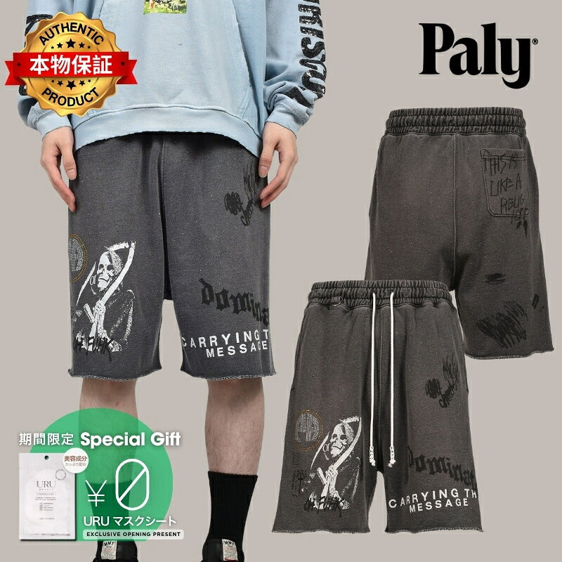 Paly Hollywood  ペイリーハリウッド【本物保証】 スウェットショーツ、ストリートスタイル、メンズ CARRY THE MESSAGE SWEAT SHORT / BLK