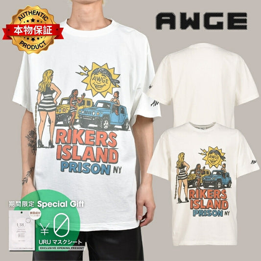 AWGE オーグ 【本物保証】 Tシャツ、ストリートスタイル、メンズ   RIKERS ISLAND TEE / WHT