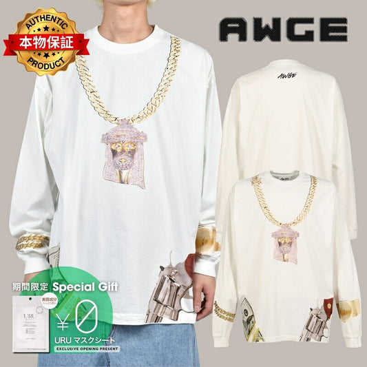 AWGE オーグ 【本物保証】 Tシャツ、ストリートスタイル、メンズ  JESUS CHAIN WHITE LONG SLEEVE / WHT