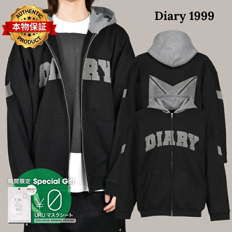 DIARY 1999 ダイアリー 1999【本物保証】 パーカー、ストリートスタイル、メンズ  ARCH LOGO ZIP HOODIE / BLK GRY