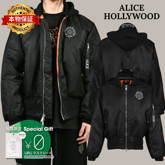 ALICE HOLLYWOOD アリス・ハリウッド【本物保証】アウター、に ストリート系 メンズ  HOODED MA-1 BOMBER JACKET / BLK