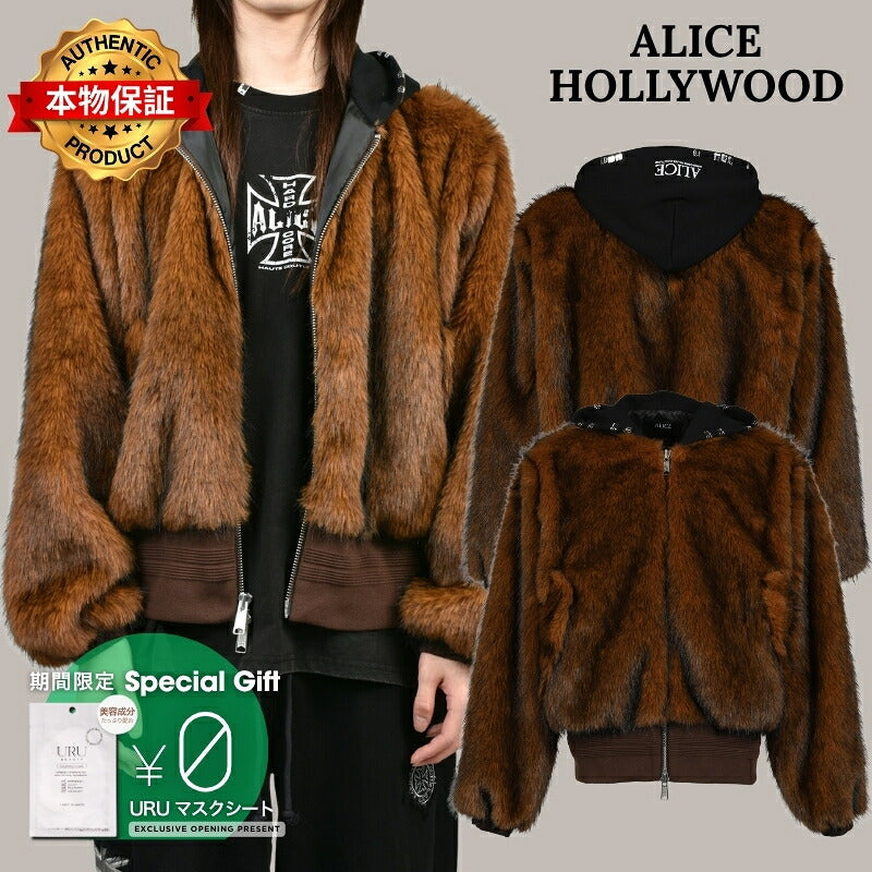 ALICE HOLLYWOOD アリス・ハリウッド【本物保証】アウター、に ストリート系 メンズ HOODED MA-1 BOMBER FUR JACKET / BRW