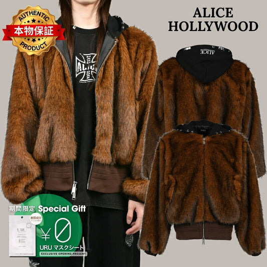 ALICE HOLLYWOOD アリス・ハリウッド【本物保証】アウター、に ストリート系 メンズ HOODED MA-1 BOMBER FUR JACKET / BRW