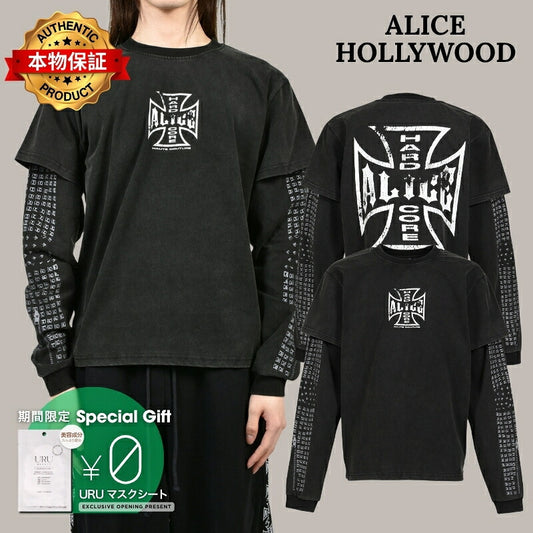 ALICE HOLLYWOOD アリス・ハリウッド 【本物保証】 Tシャツ ストリート系 メンズ MOTO COUTURE LAYERED LS T-SHIRT (EXCLUSIVE) / BLK