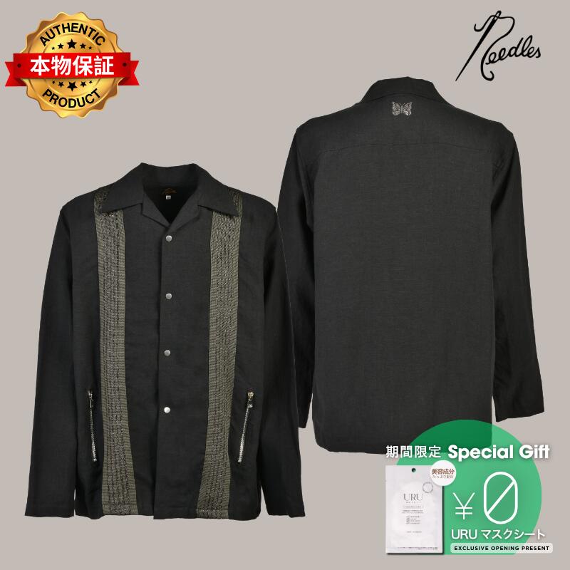 Needles ニードルス 【本物保証】 シャツ ストリート系 メンズ TRACK L/S OPEN COLLAR SHIRT - COTTON LINEN ( 20TH EXCLUSIVE) / BLK