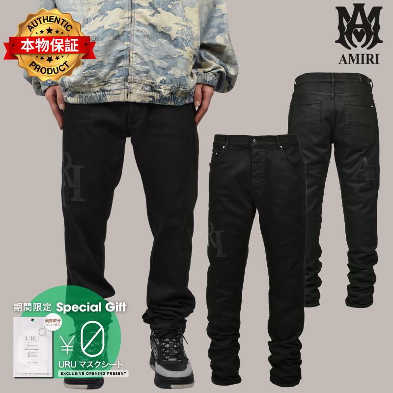 AMIRI アミリ 【本物保証】 デニムパンツ ストリート系 メンズ WAXED STAGGERED LOGO SKINNY JEAN / BLK WAX