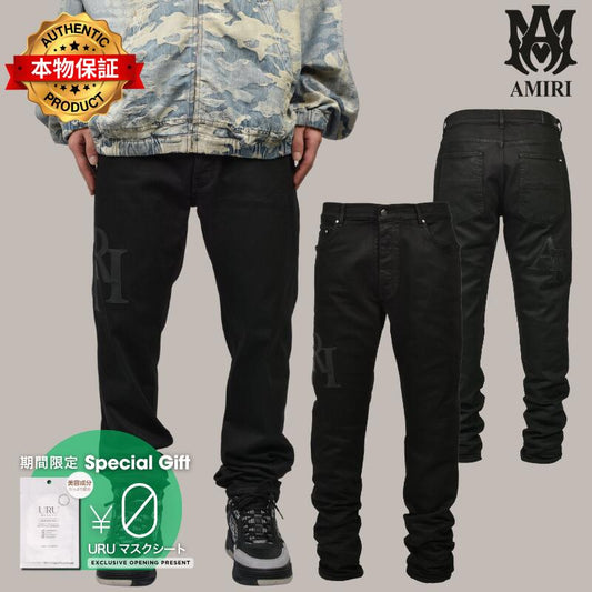 AMIRI アミリ 【本物保証】 デニムパンツ ストリート系 メンズ WAXED STAGGERED LOGO SKINNY JEAN / BLK WAX