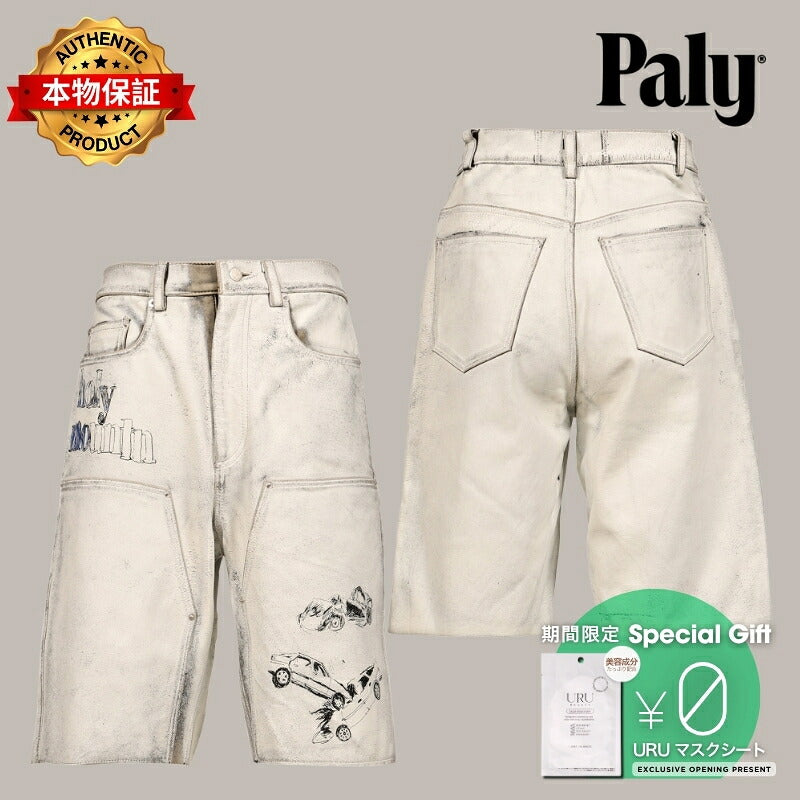 Paly Hollywood パリーハリウッド 【本物保証】 パンツ ストリート系 メンズ HOLY MOUNTAIN PAINTED LEATHER DBL KNEE SHORT / WHT