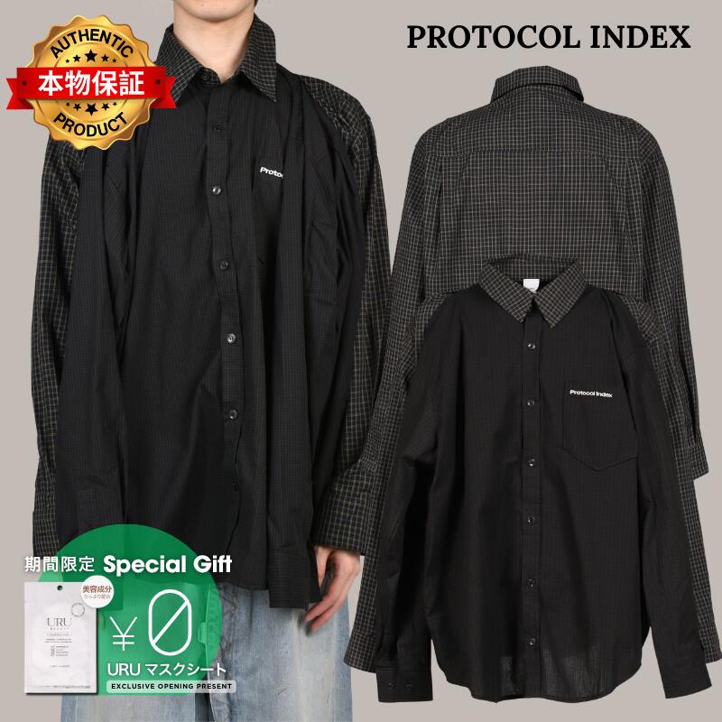 Protocol Index プロトコル一覧 【本物保証】 シャツ ストリート系 メンズ FOUR HANDS CHECK SHIRTS / BLK