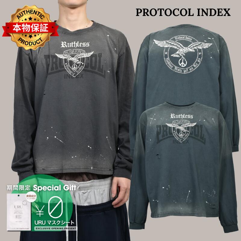 Protocol Index プロトコル一覧 【本物保証】 Tシャツ ストリート系 メンズ VINTAGE OVERDYED LONGSLEEVE (EXCLUSIVE) / BLK