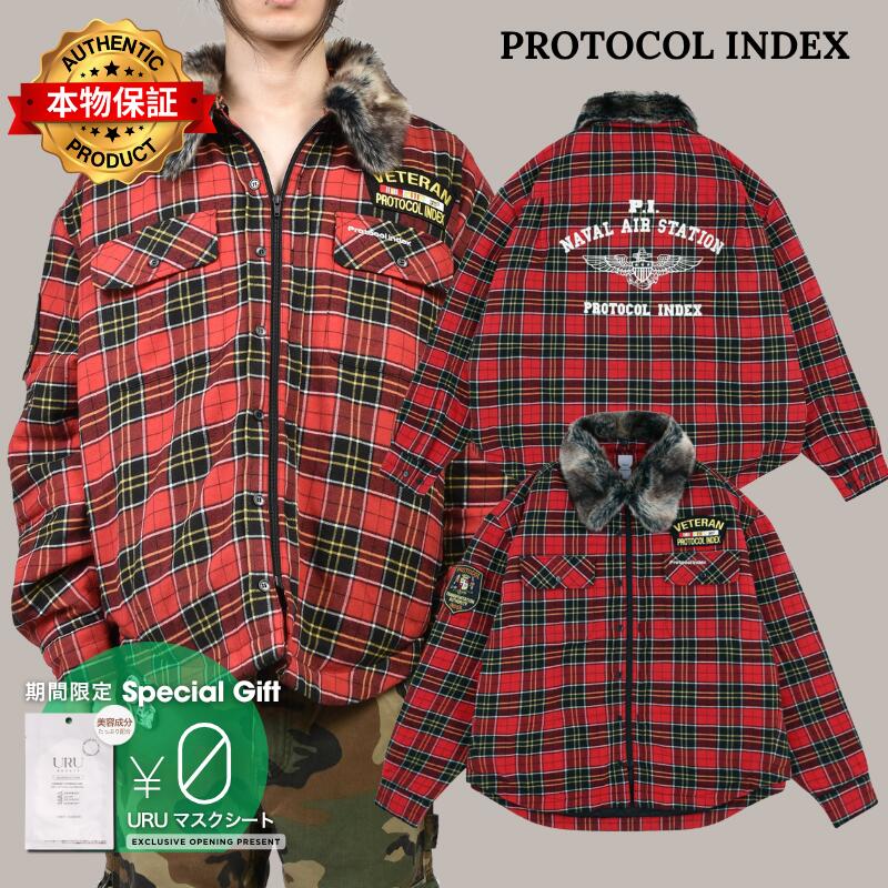Protocol Index プロトコル一覧 【本物保証】 シャツ ストリート系 メンズ FUR FLANNEL SHIRTS JACKET / RED