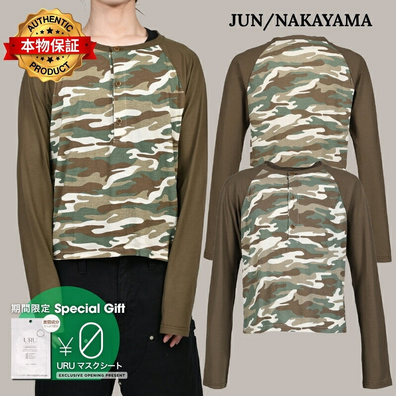 JUN/NAKAYAMA ジュン/中山 【本物保証】 Tシャツ ストリート系 メンズ RAGLAN HENLEY NECK TEE / CAMO