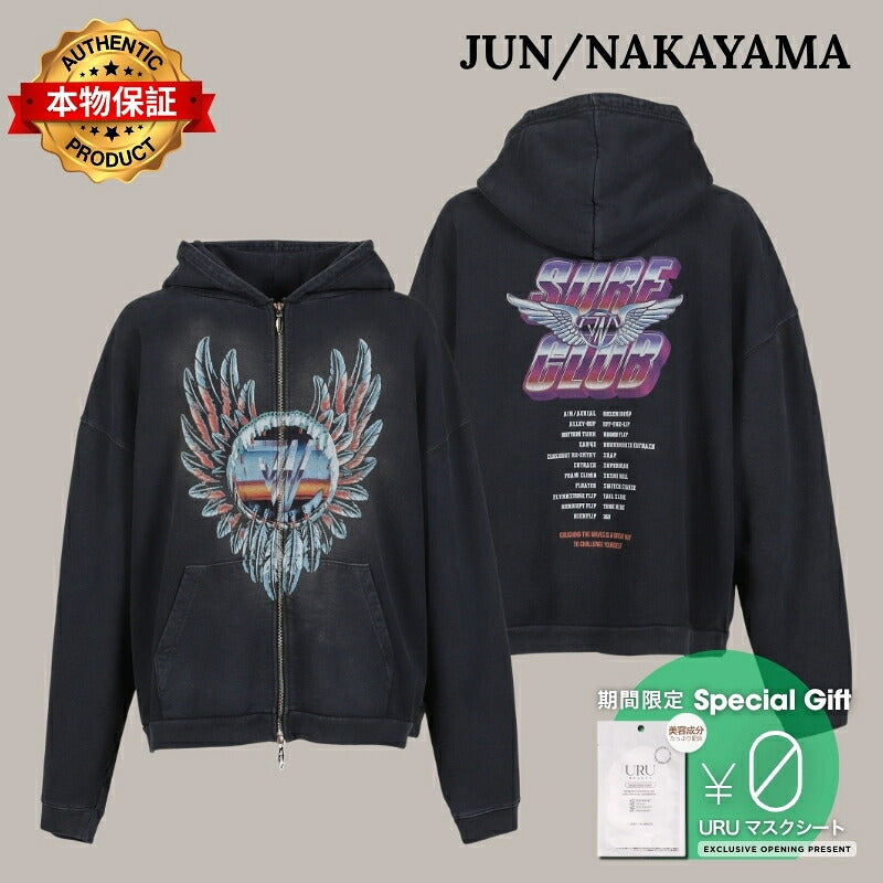 JUN/NAKAYAMA ジュン/中山 【本物保証】 パーカー ストリート系 メンズ FEATHER ZIP HOODIE / BLK