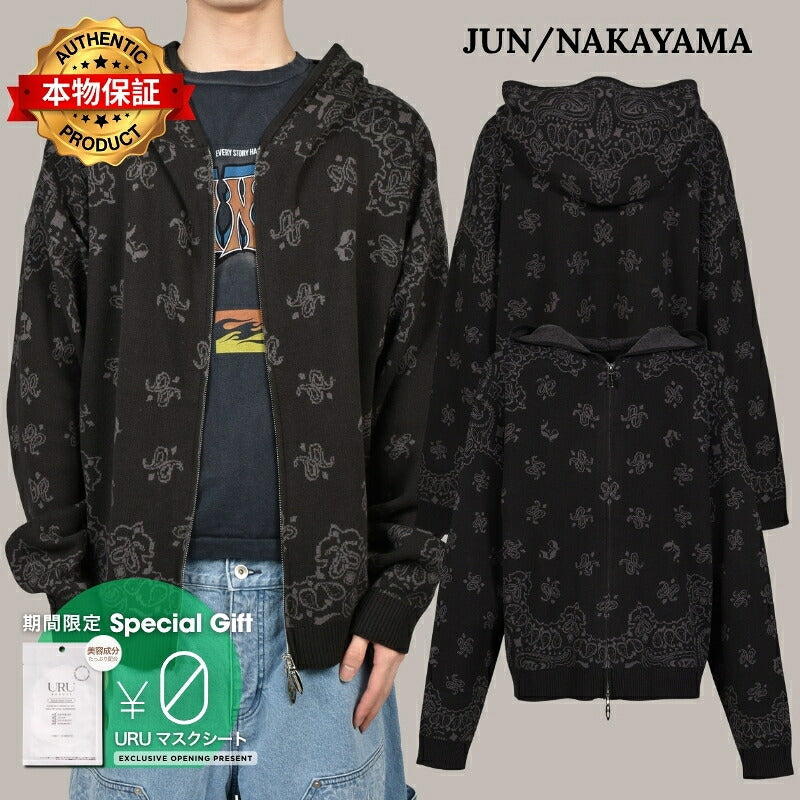 JUN/NAKAYAMA ジュン/中山 【本物保証】 パーカー ストリート系 メンズ PAISLEY KNIT HOODIE / BLK