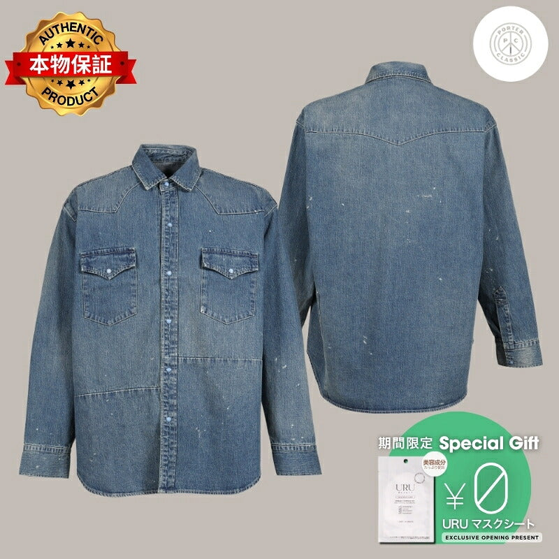 PORTER CLASSIC 【本物保証】 シャツ ストリート系 メンズ BREAKFAST DENIM WESTERN SHIRTS / BLU