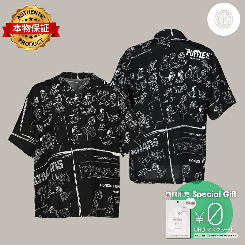 PORTER CLASSIC 【本物保証】 シャツ ストリート系 メンズ DISNEY MS / PC ALOHA COLLECTION ALOHA SHIRT / 101 DALMATIANS / BLK