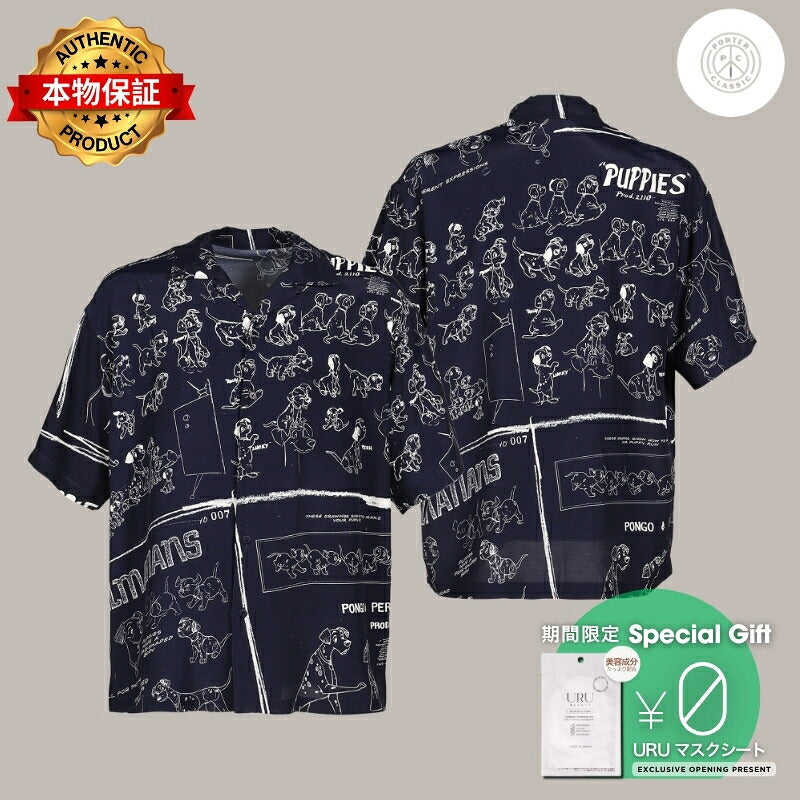 PORTER CLASSIC 【本物保証】 シャツ ストリート系 メンズ DISNEY MS / PC ALOHA COLLECTION ALOHA SHIRT / 101 DALMATIANS / NVY