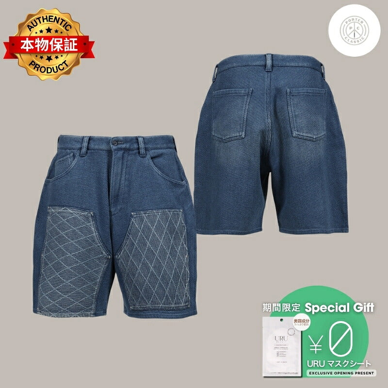 PORTER CLASSIC 【本物保証】 ショートパンツ ストリート系 メンズ PC KENDO SHORTS W / LOVE & PEACE SILVER CUSTOM / BLU