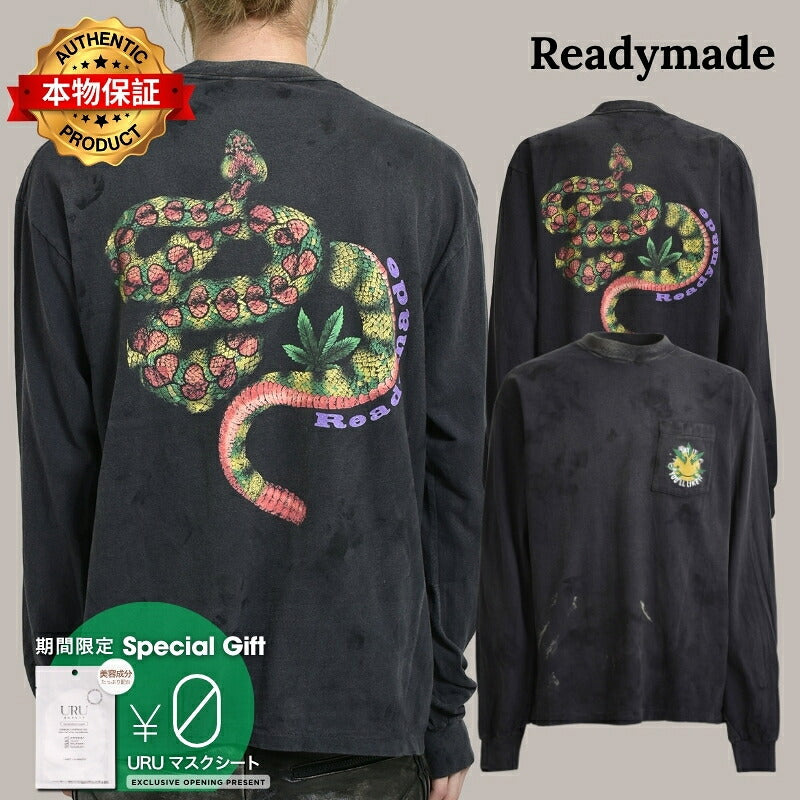 READYMADE レディメイド 【本物保証】 Tシャツ ストリート系 メンズ L/S T-SHIRT SNAKE / BLK