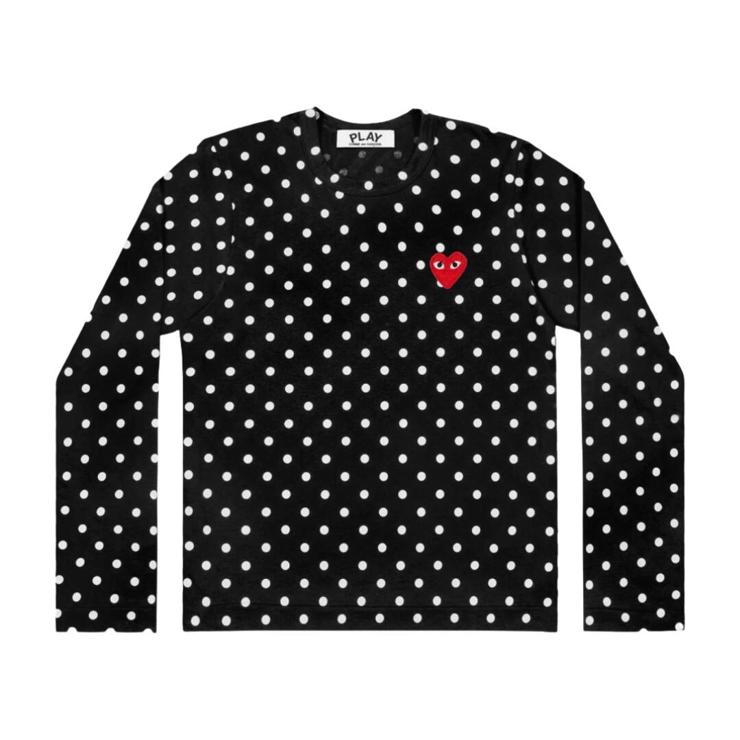 PLAY COMME des GARCONS プレイ コムデギャルソン 【本物保証】 Tシャツ ストリート系 ユニセックス プレイコムデギャルソン ユニセックス ドット ロングスリーブ Tシャツ AX-T166-051 "ブラック/ホワイト"